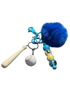 Milwaukee Brewers Baseball-Themed Keychain With Blue Pom Mini Bat Ball & Beads F
